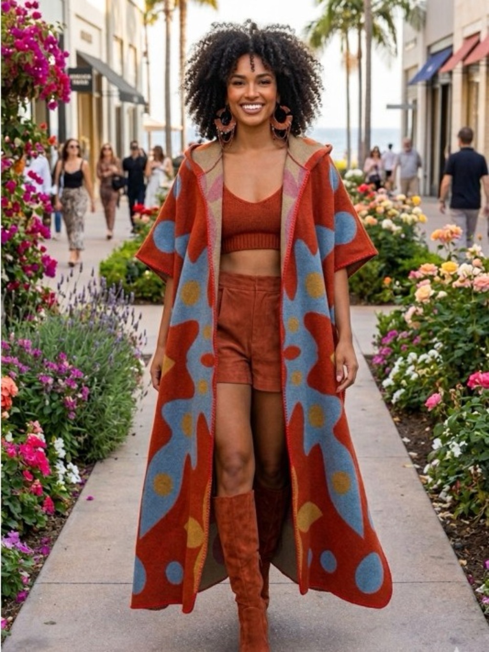 NWOT Rust Red Patterned Open-Front Long Kimono